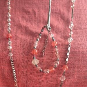 TOCARA Coral & Silver 3 Piece Set  (Necklace, Bracelet & Earrings)